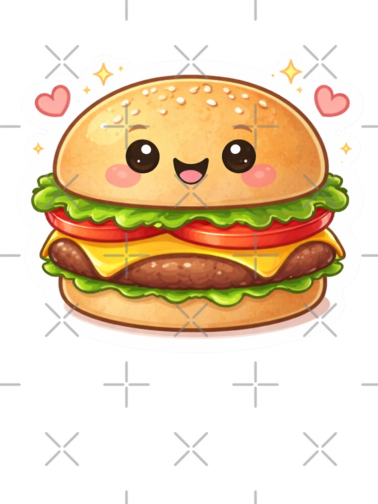 Cute Kawaii Burger Sticker – Happy Cartoon Cheeseburger Food Lover Design by Dasts Cart