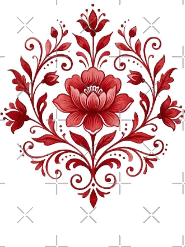Red floral motif on white background by DoneAndDusted