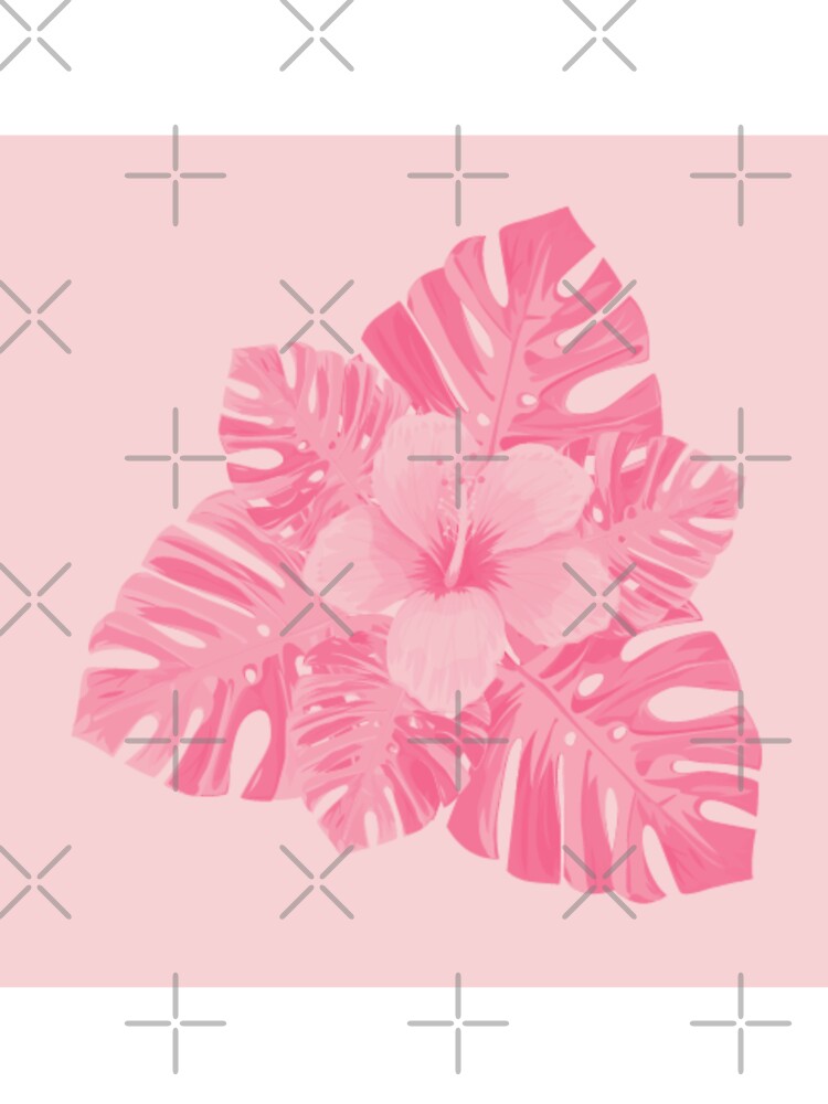 Tropical Hibiscus Leaves and Flower Peach Red Pink by hearthearts