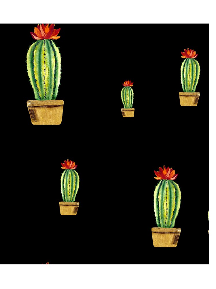 Cactus green red flower pattern watercolor sketch black by Yana Mustafina | Boho Soulful Designs