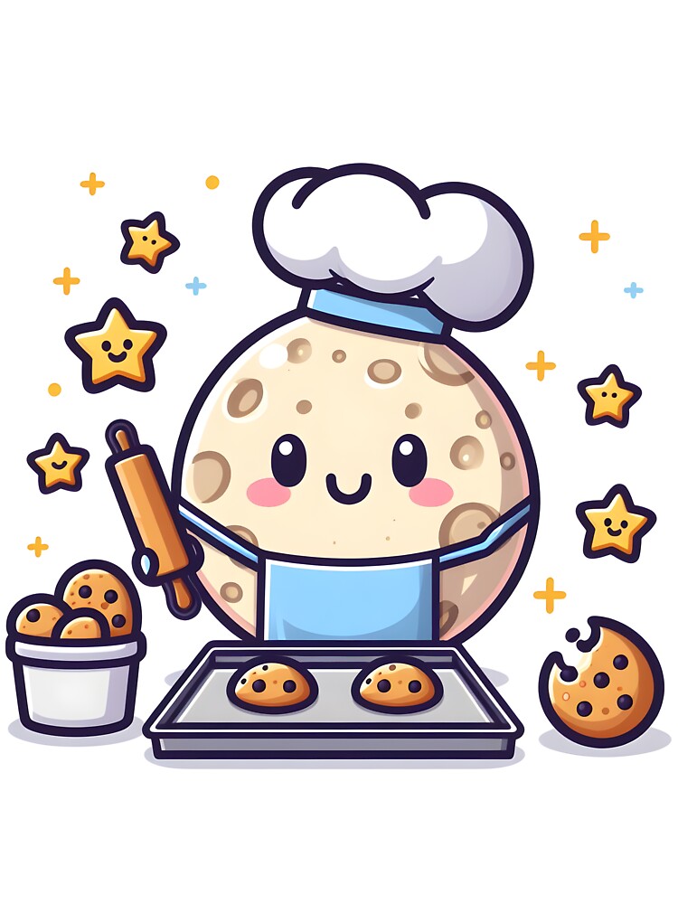 Kawaii Moon With Apron And Chef Hat by CanvasCutie