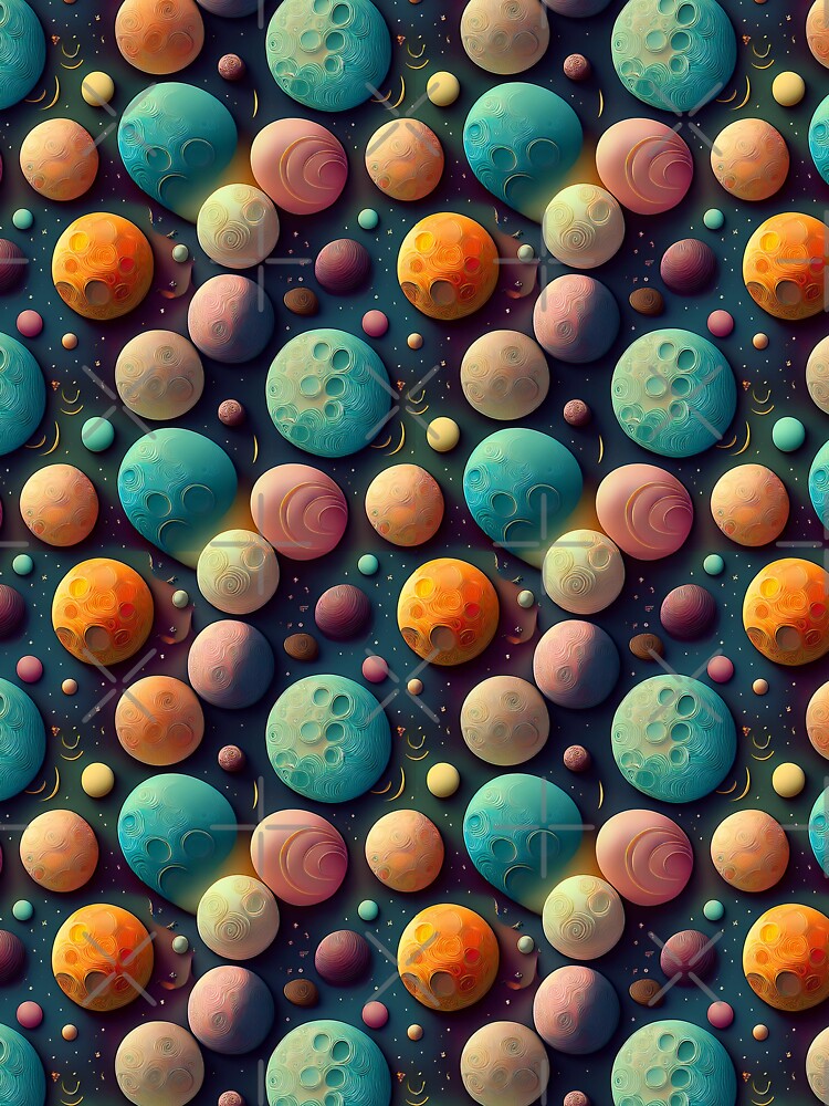 Cosmic Magic: A whimsical pattern featuring moons of various shapes and sizes, each with unique craters and textures, creating a dreamy and ethereal atmosphere. by Grang Art Artistic Designs