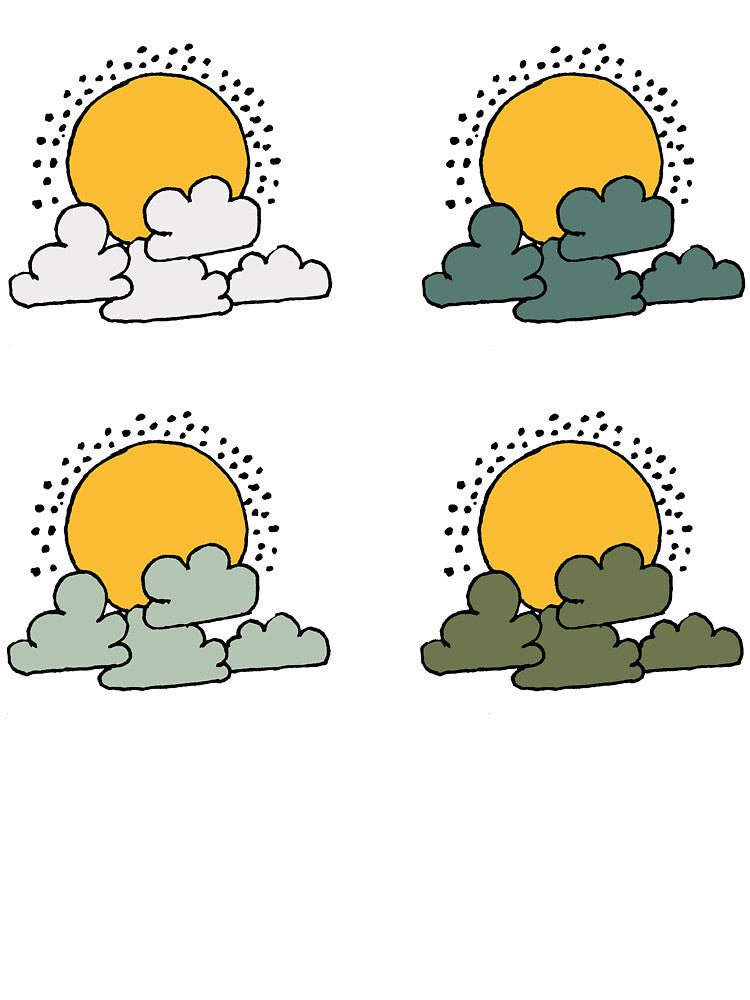 Cute yellow sun in colorful clouds by BALCONYDOORS