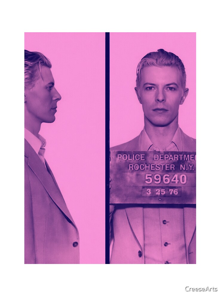 David Bowie Artistic Mugshot Portrait - Fuchsia Tint by CreeseArts