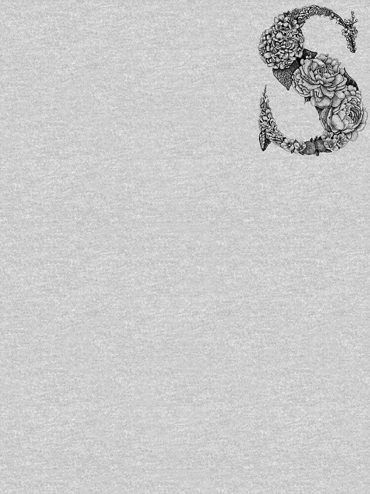 Botanical Letter S Floral Black and White by byLilyMarie