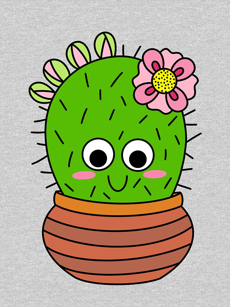 Cute Cactus Design #226: Chunky Cactus With Pink Flower And Buds by DreamCactus