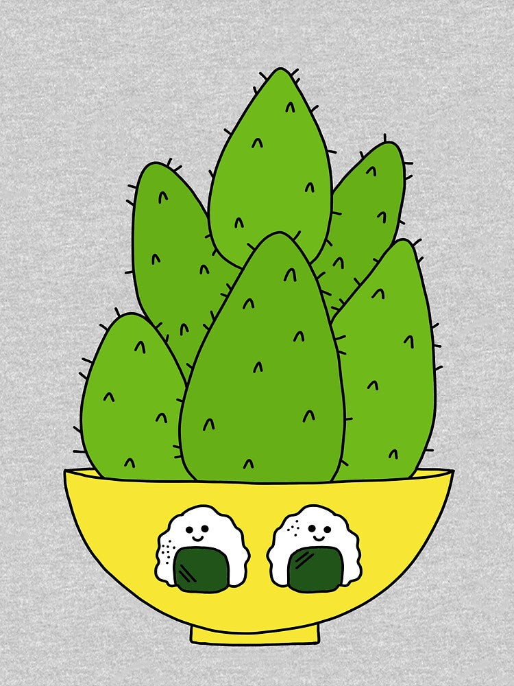 Cute Cactus Design #126: Cute Cacti Bunch In A Bowl With Onigiri by DreamCactus