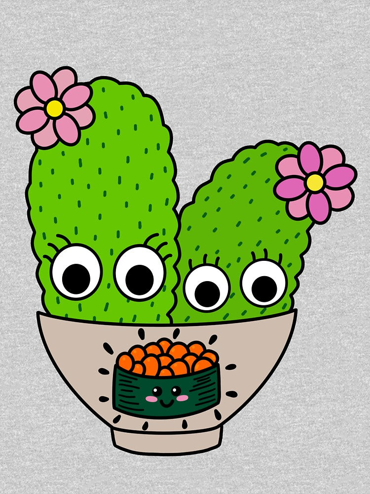 Cute Cactus Design #242: Pretty Cacti With Flowers In Sushi Bowl by DreamCactus
