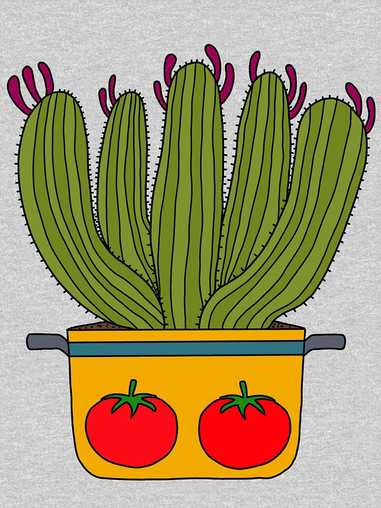 Cute Cactus Design #156: Saguaro Cacti In A Pot With Tomato Design by DreamCactus