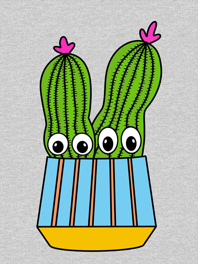 Cute Cactus Design #288: Potted Cacti Couple With Flowers by DreamCactus