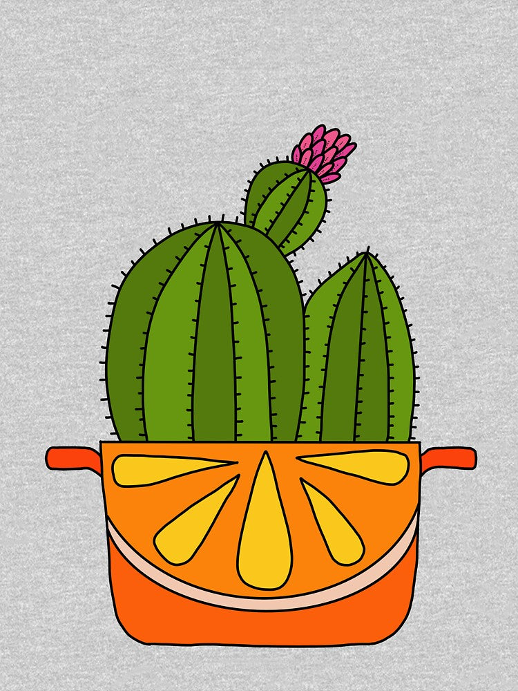 Cute Cactus Design #49: Orange Pot Flowering Cactus by DreamCactus