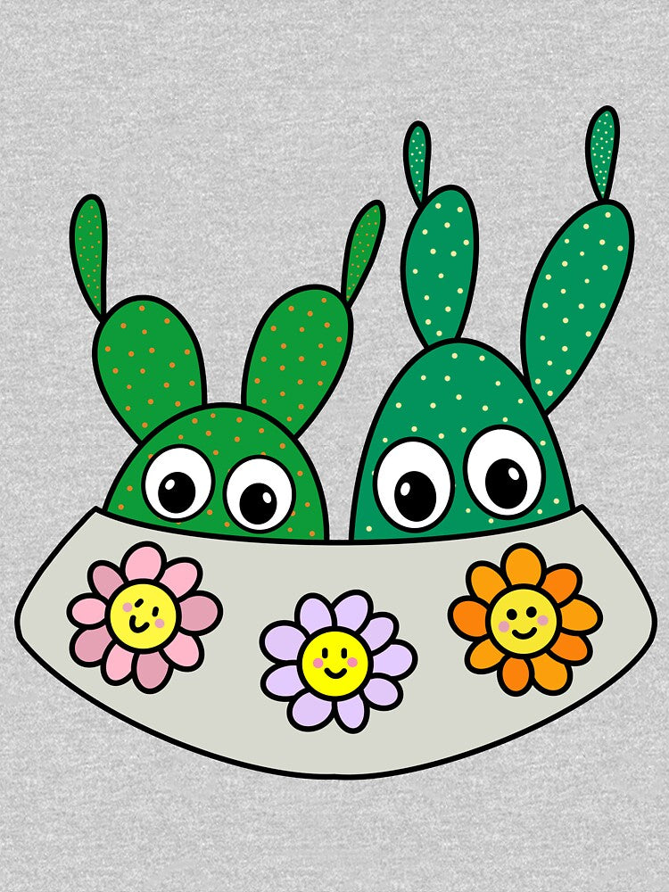 Cute Cactus Design #258: Angel Wings Cacti In Flowery Pot by DreamCactus