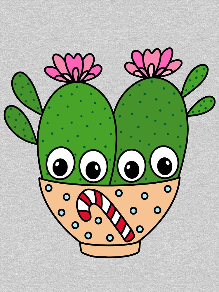 Cute Cactus Design #312: Cacti Couple In Candy Cane Bowl by DreamCactus