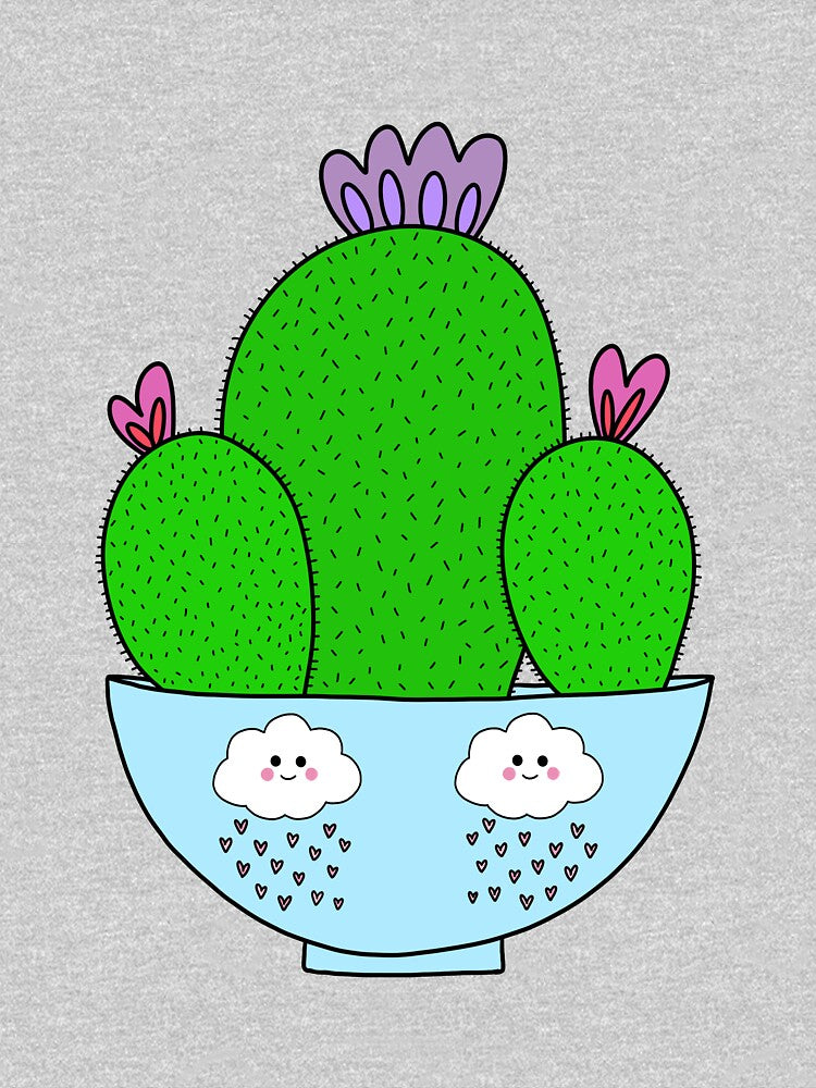 Cute Cactus Design #173: Cacti Bunch In A Cute Bowl With Rain Clouds by DreamCactus