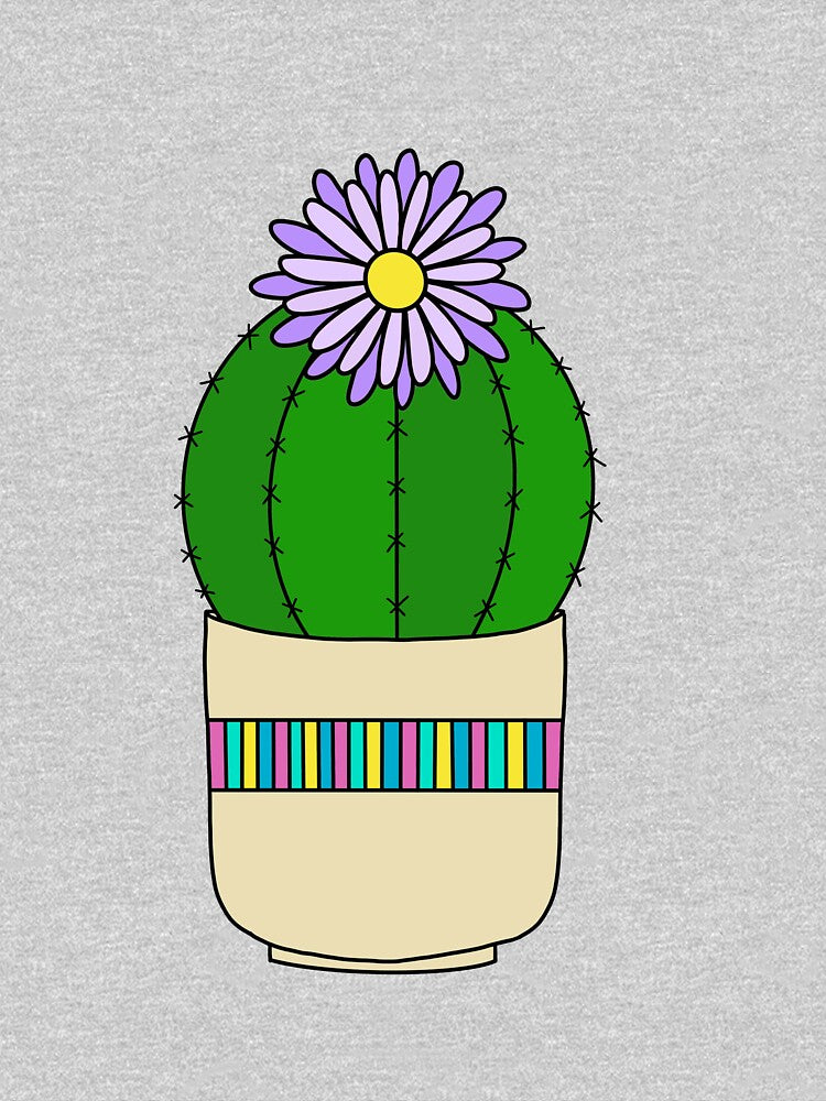 Cute Cactus Design #190: Barrel Cactus With Flower In Nice Pot by DreamCactus