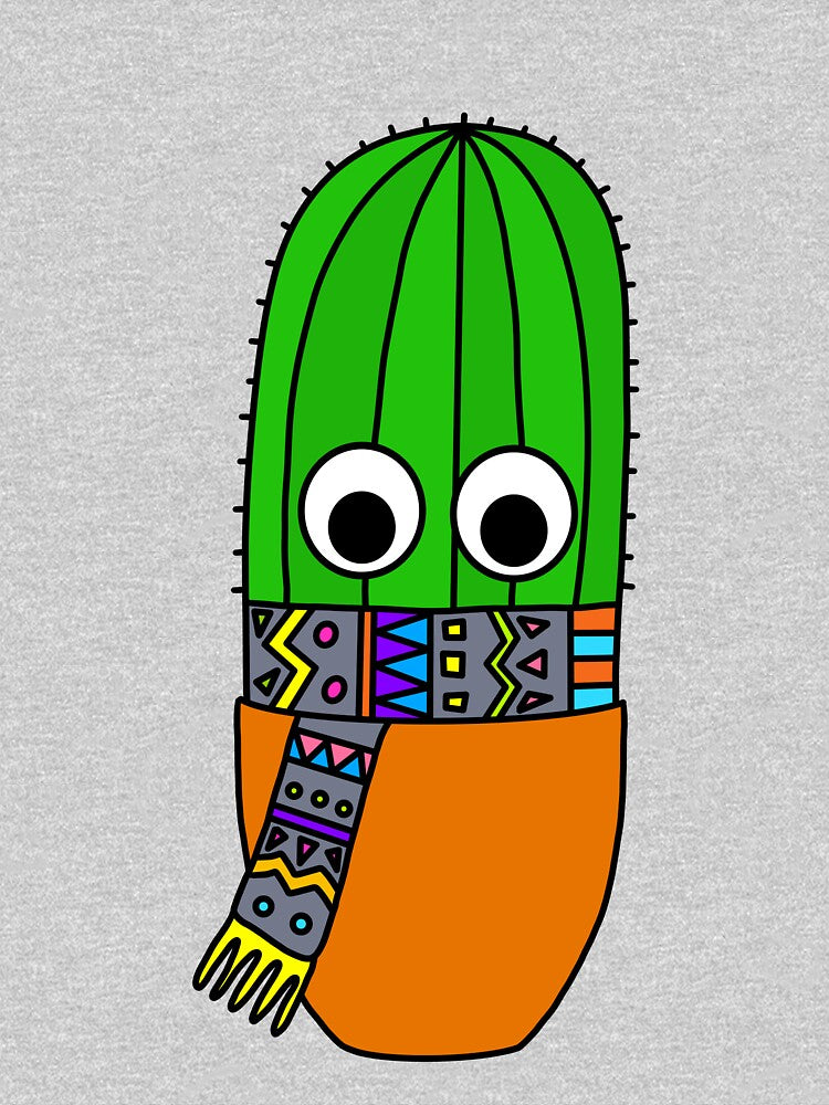 Cute Cactus Design #208: Autumn Cactus With Aztec Patterned Scarf by DreamCactus