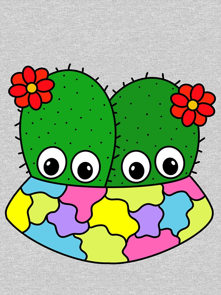 Cute Cactus Design #314: Cacti Couple With Flowers In Pretty Pot by DreamCactus