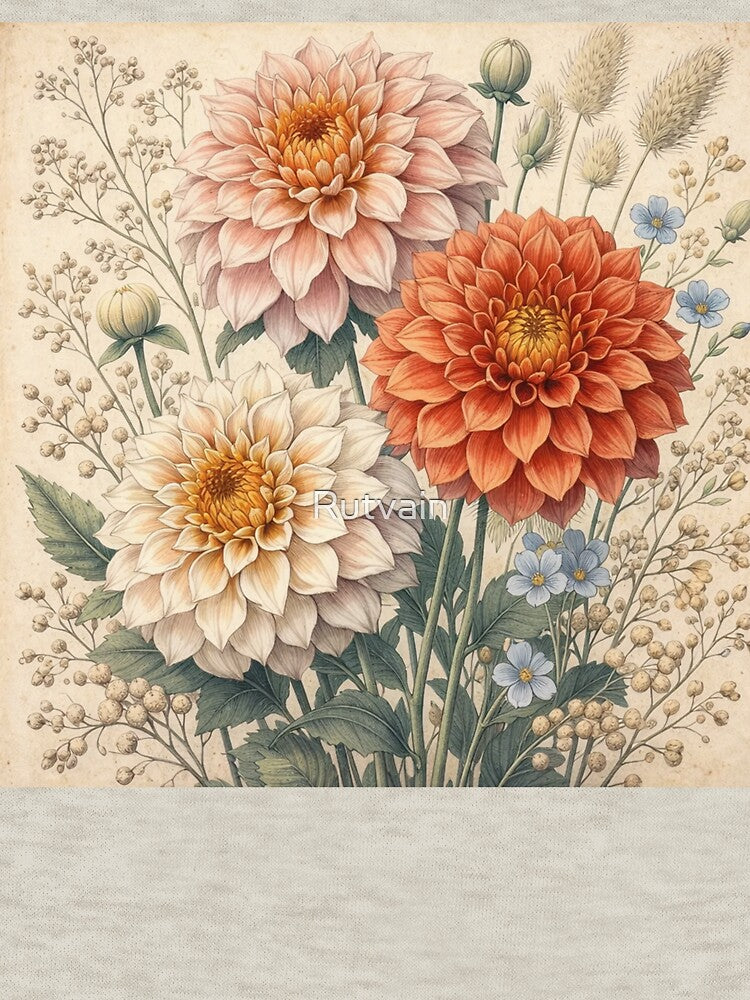 Vintage Dahlia Botanical Illustration by Rutvain