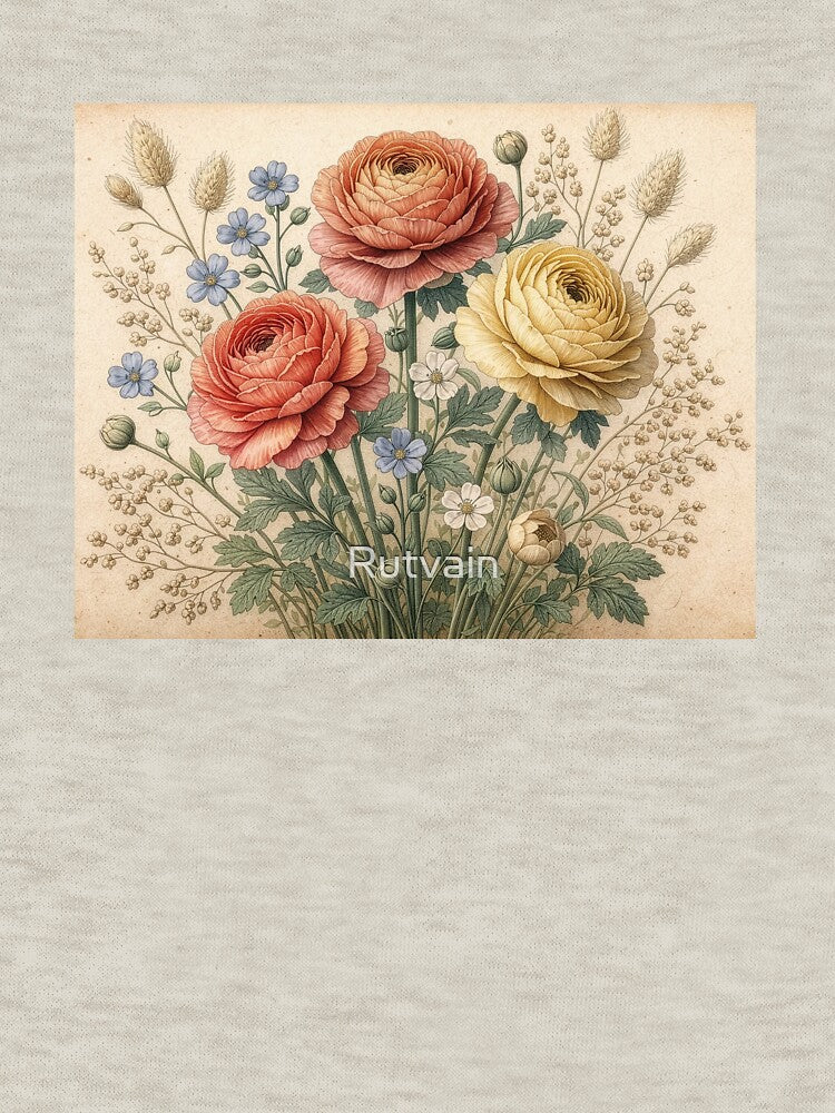 Vintage Ranunculus Botanical Illustration by Rutvain