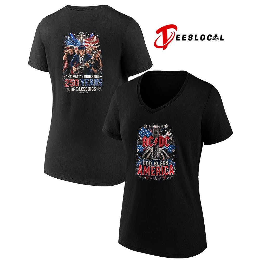 AC DC God bless America one nation under God 250 years of blessings graphic shirt