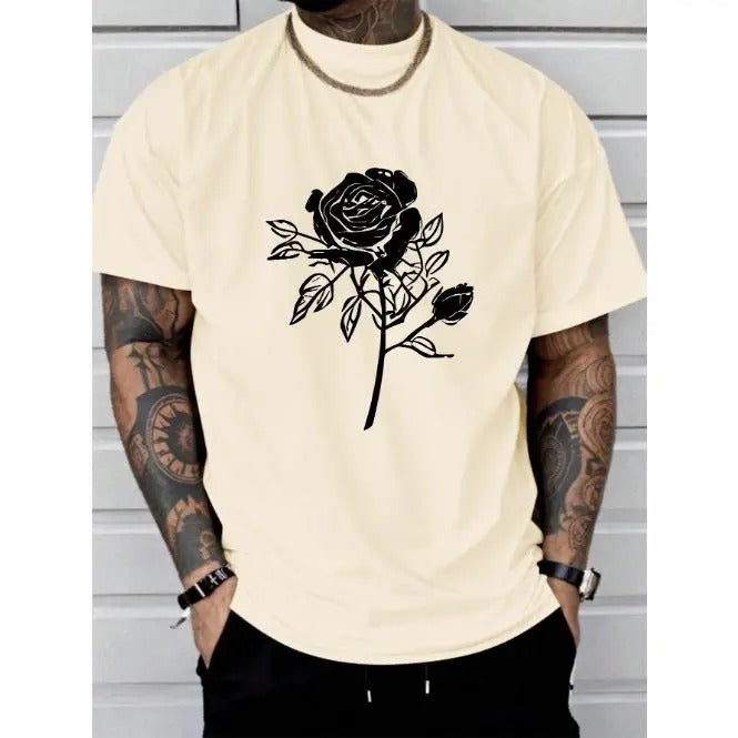 rose print comfortable and soft tee shirt, Tees for Men, Casual Short Sleeve T-shirt for summer Made in USA Hoodie Sweatshirt