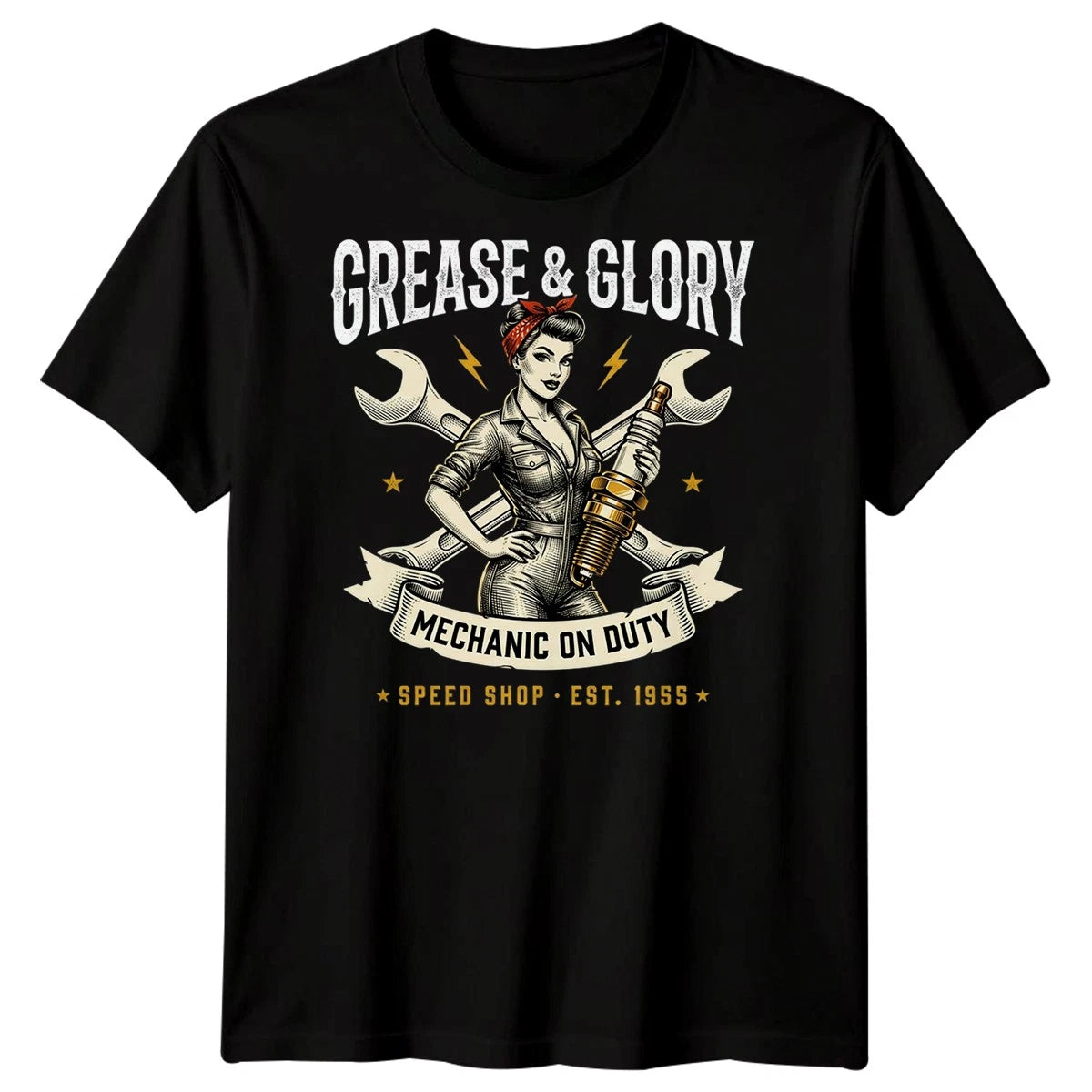 Mechanic Mens T Shirt Dangerous Curves Spark Plug Biker Motorbike Car Hot Rod