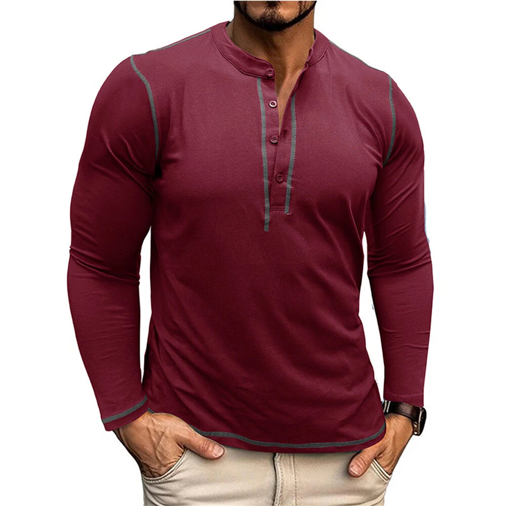 Mens Casual Henley Shirt Casual Shirts Long Sleeve Button Tops Blouse