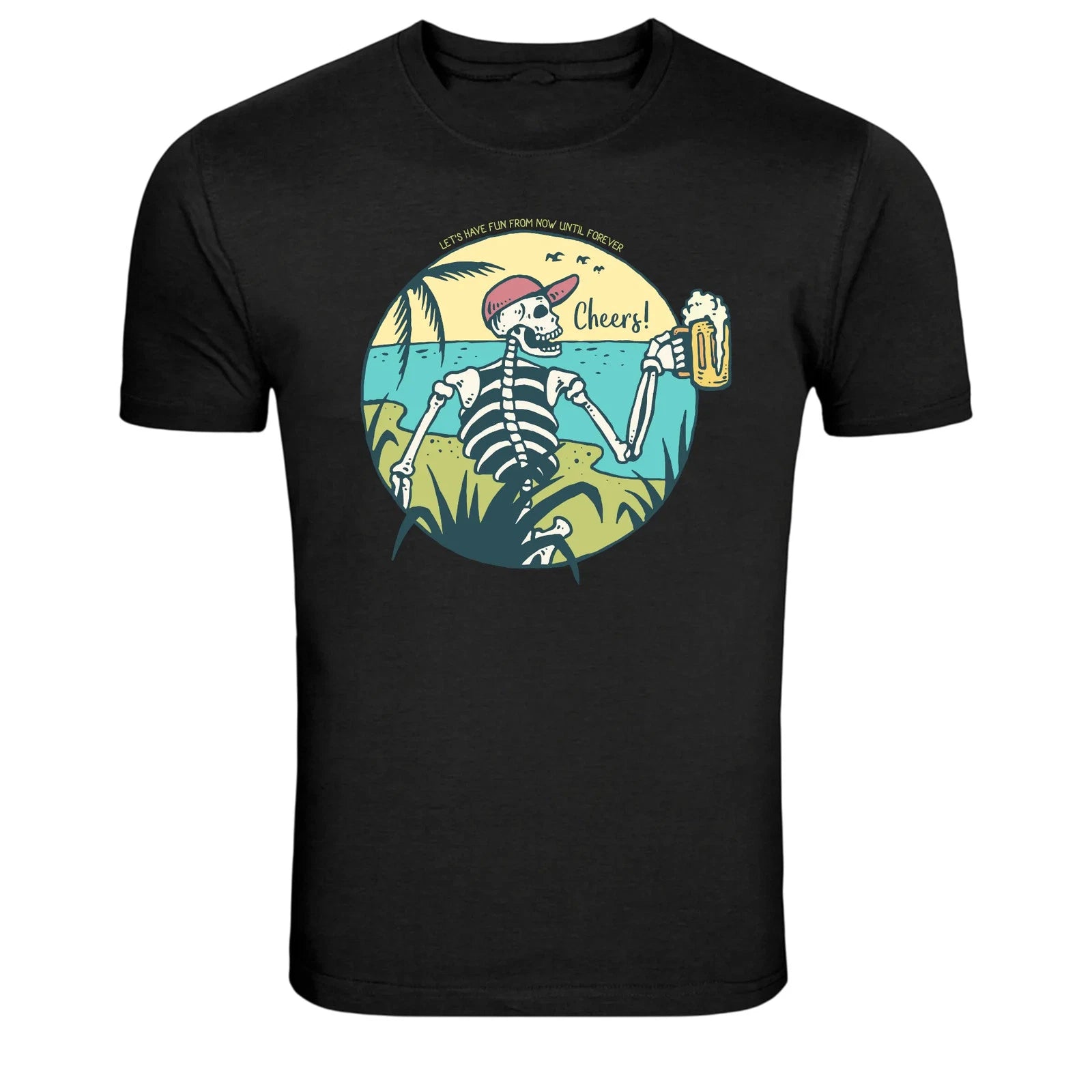 Skeleton Beach Beer Cheers Funny Summer Party T-Shirt