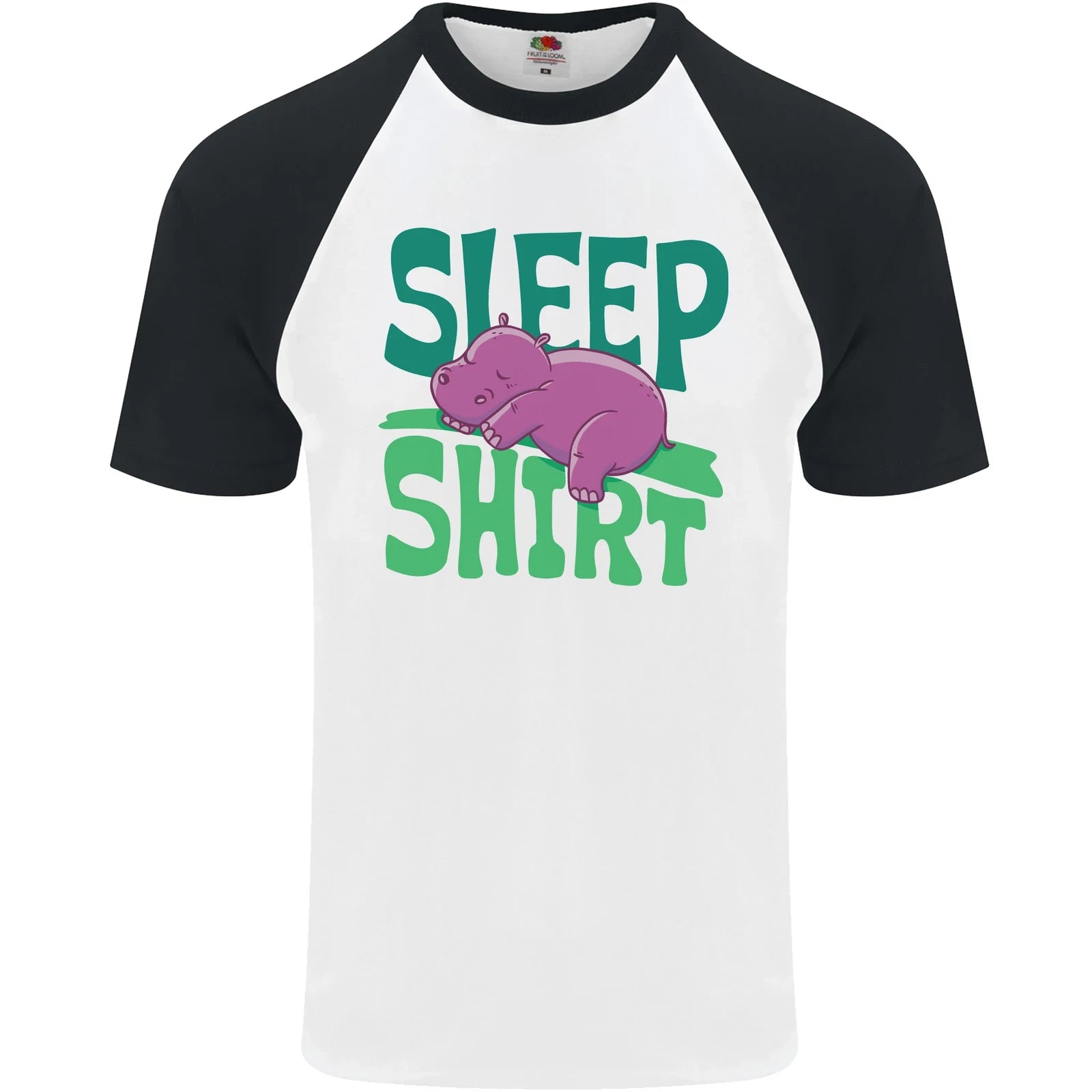 Hippo Sleep Shirt Sleeping Pyjamas Mens S/S Baseball T-Shirt