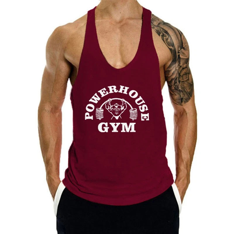 Men Tank Tops Sleeveless Y-Back Shirts Gym Stringer Bodybuilding Fitness T-Shirt