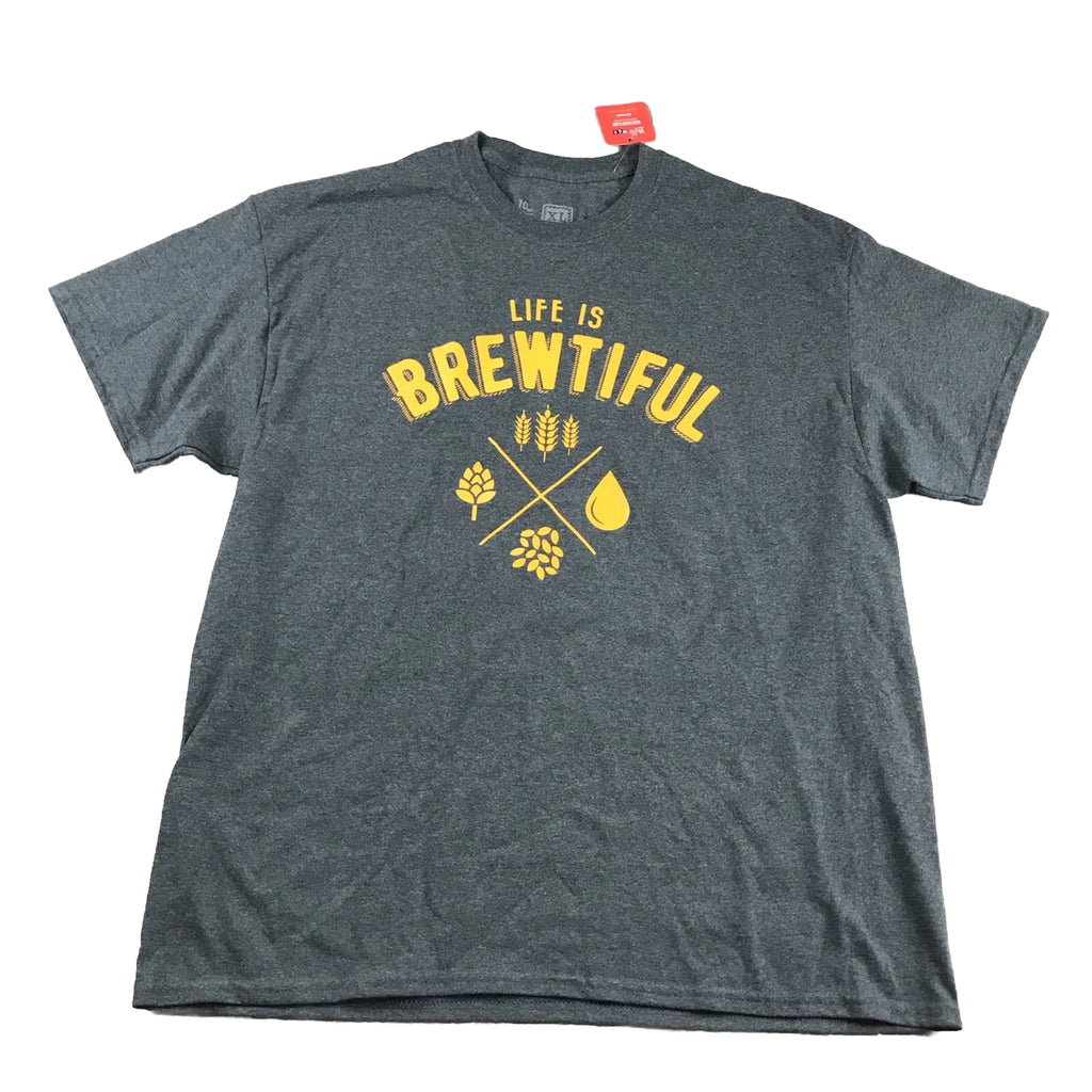 Life Is Brewtiful Shirt Mens XL Gray Short Sleeves Lightweight Beer Tee NWT
