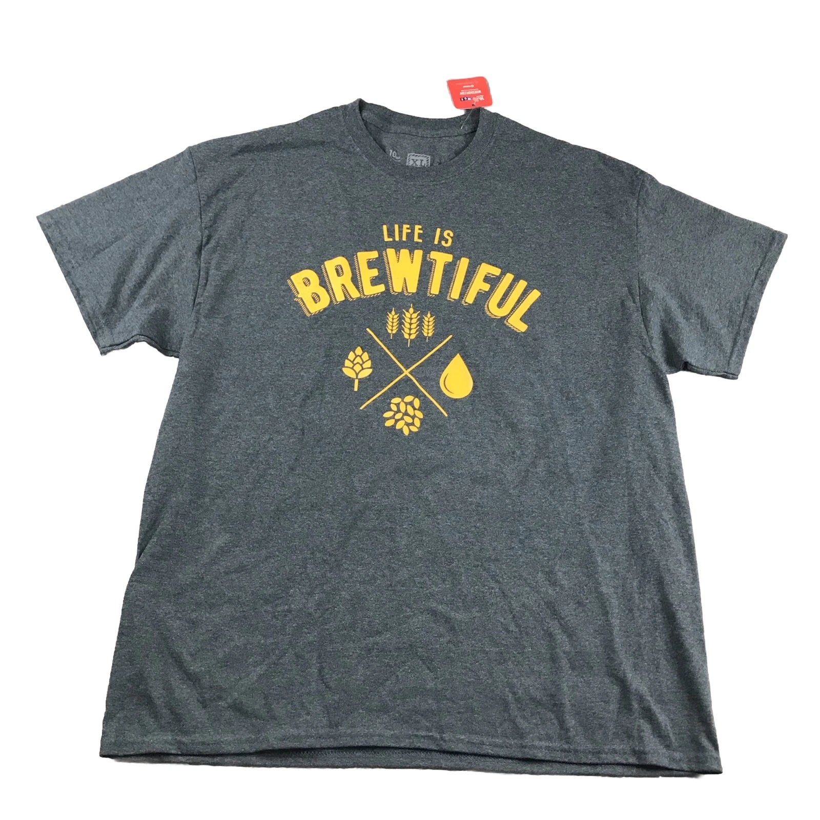 Life Is Brewtiful Shirt Mens XL Gray Short Sleeves Lightweight Beer Tee NWT