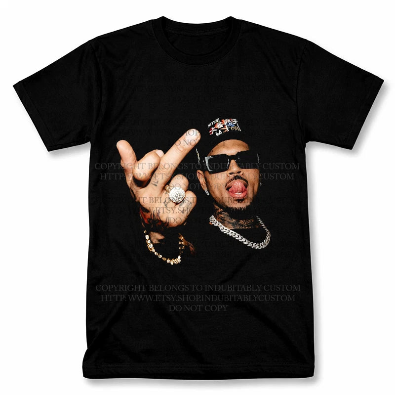 Chris Brown Middle Finger Graphic T Shirt Vintage Style Fan Tee