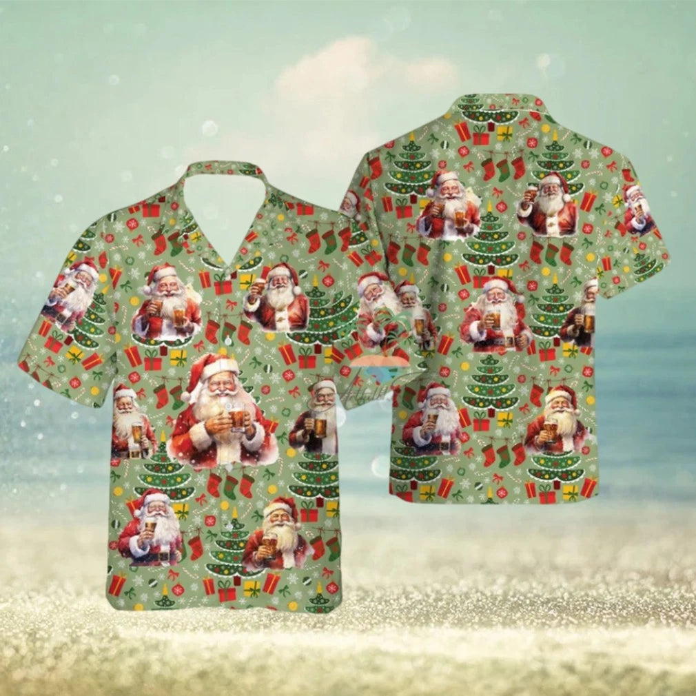 Santa Claus Beer Hawaiian Shirt, Santa Drinking Hawaii Shirts