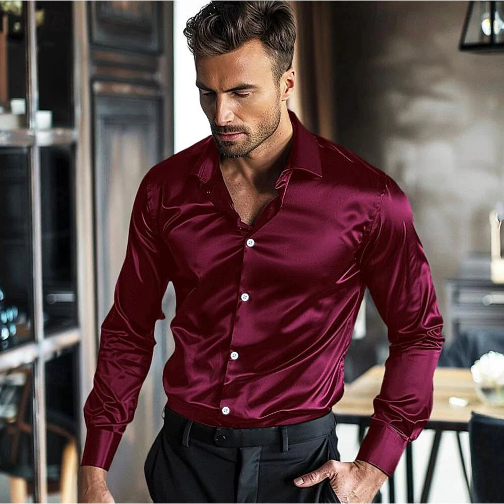 Men's Casual Slim Shirts Long Sleeve Button Down Tops Blouse