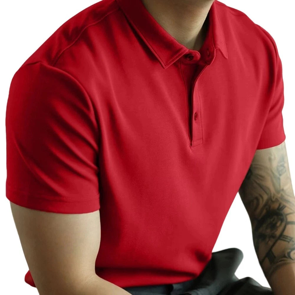 Men's Short Sleeve Casual Shirt with Lapel Collar and Button Front Closure