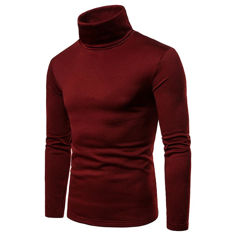 Mens Pullover Sweater Jumper Stretch Long Sleeve Turtleneck Solid Color Tops