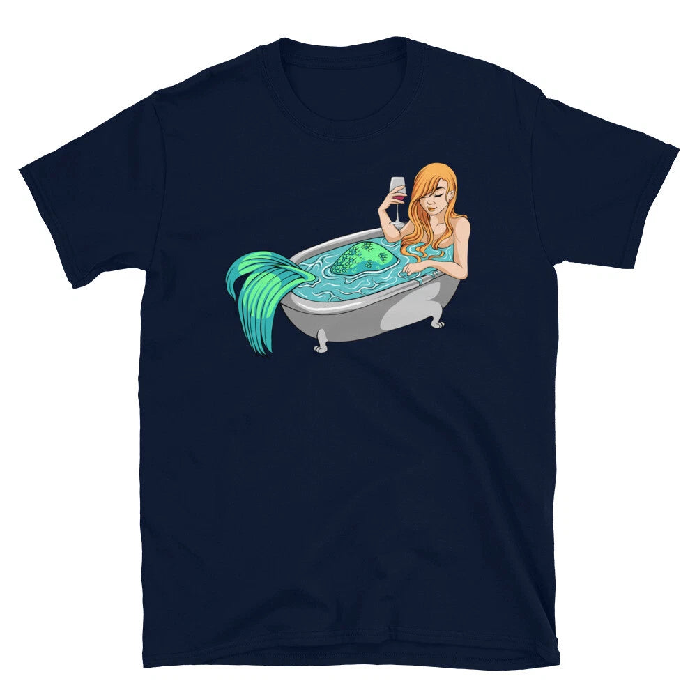 Fantasy Mermaid on Vacation Drinking Wine Short-Sleeve Unisex T-Shirt