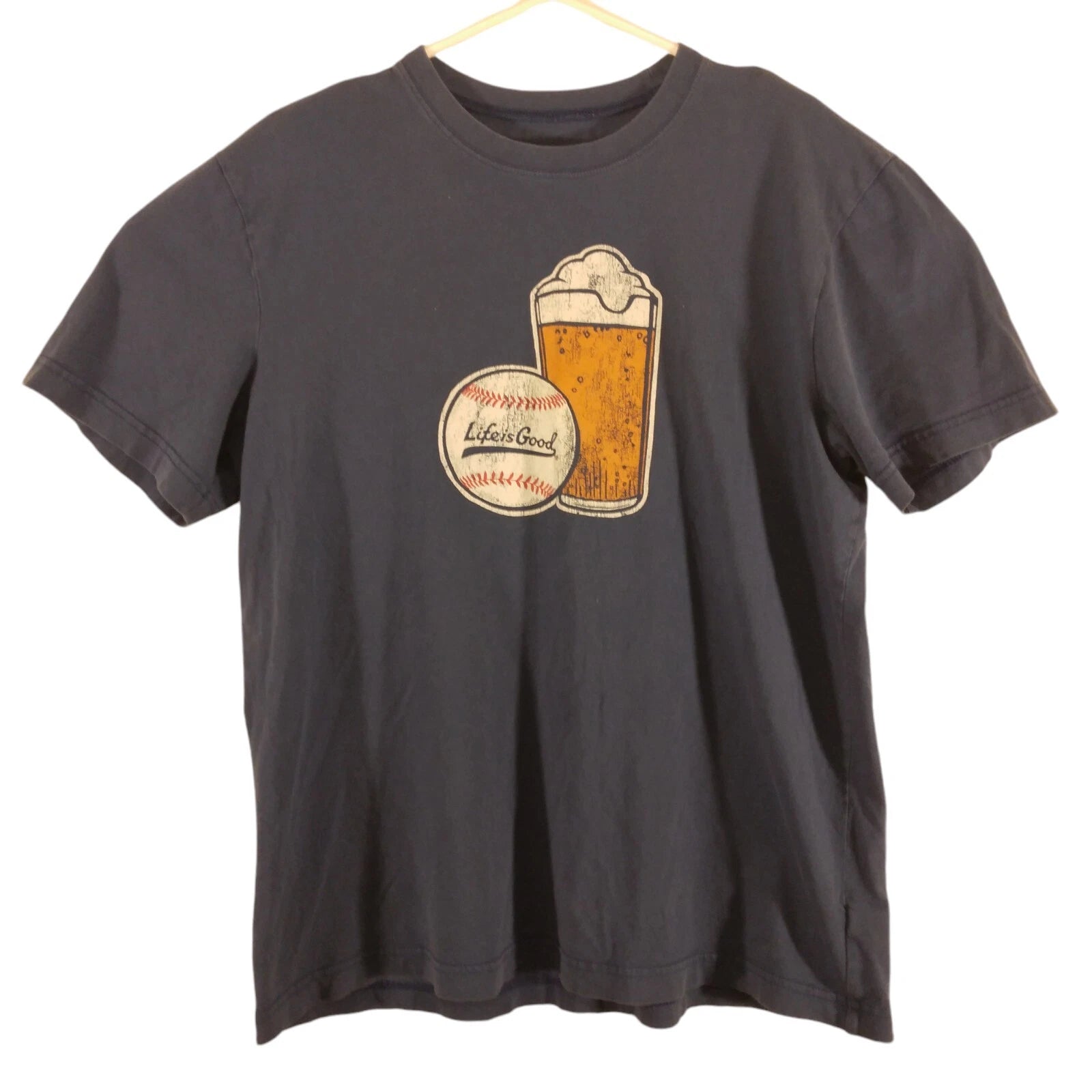 Life is Good tshirt mens M Medium blue beer baseball graphic short sleeve