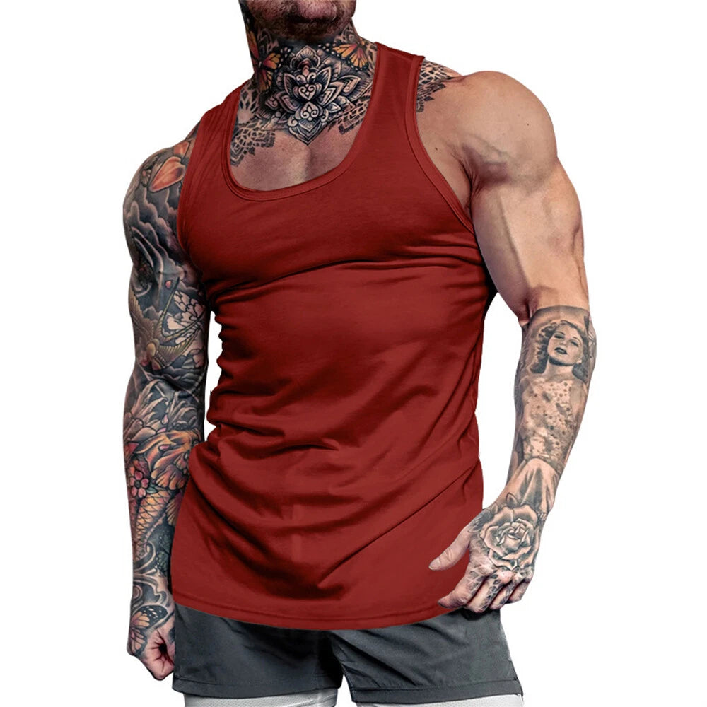 Men Plain Sleeveless Gym Sports Tank Top Fitness Muscle Vest Blouse