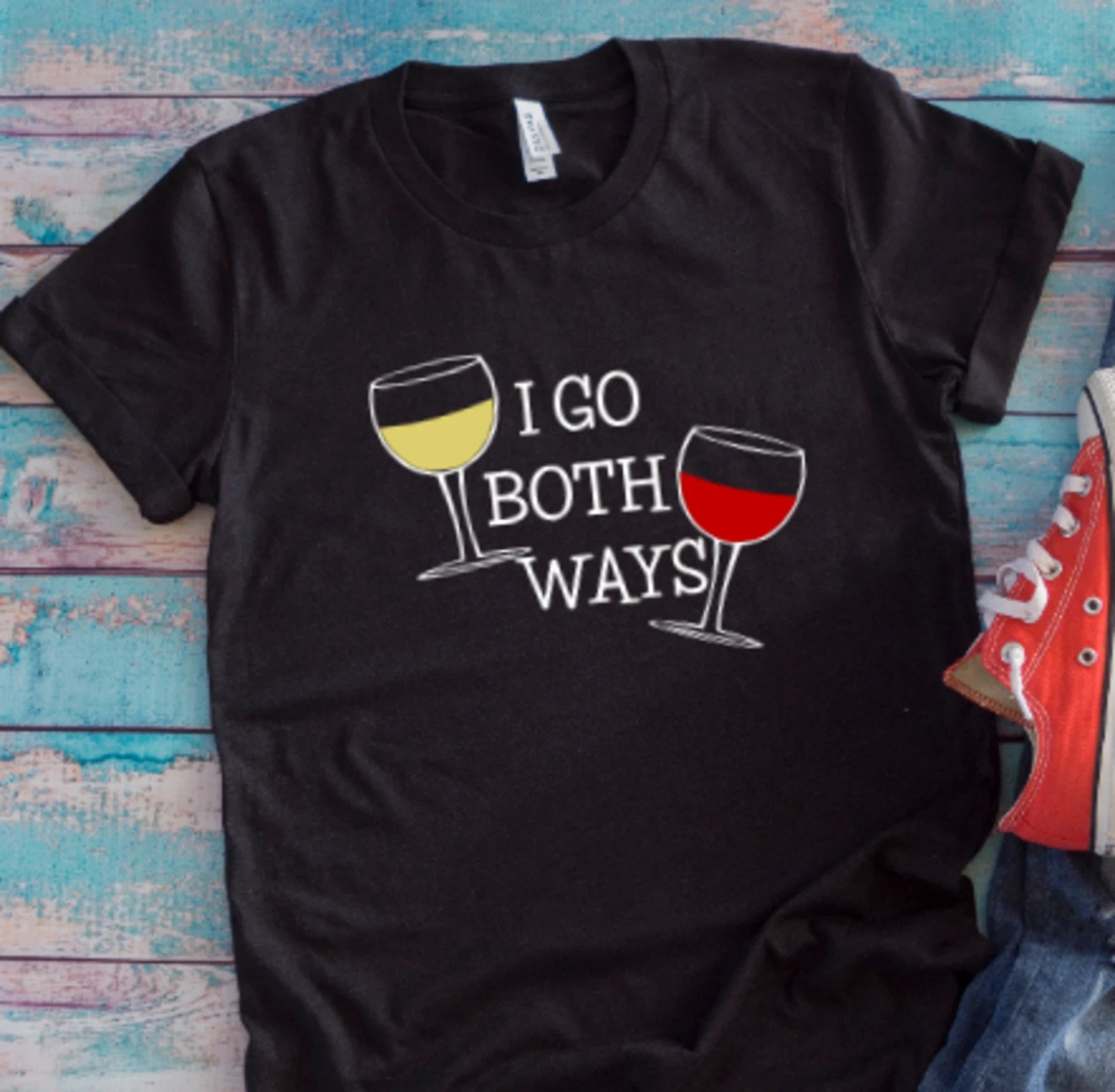I Go Both Ways, Wine Glasses, Black, Unisex,Short Sleeve T-shirt