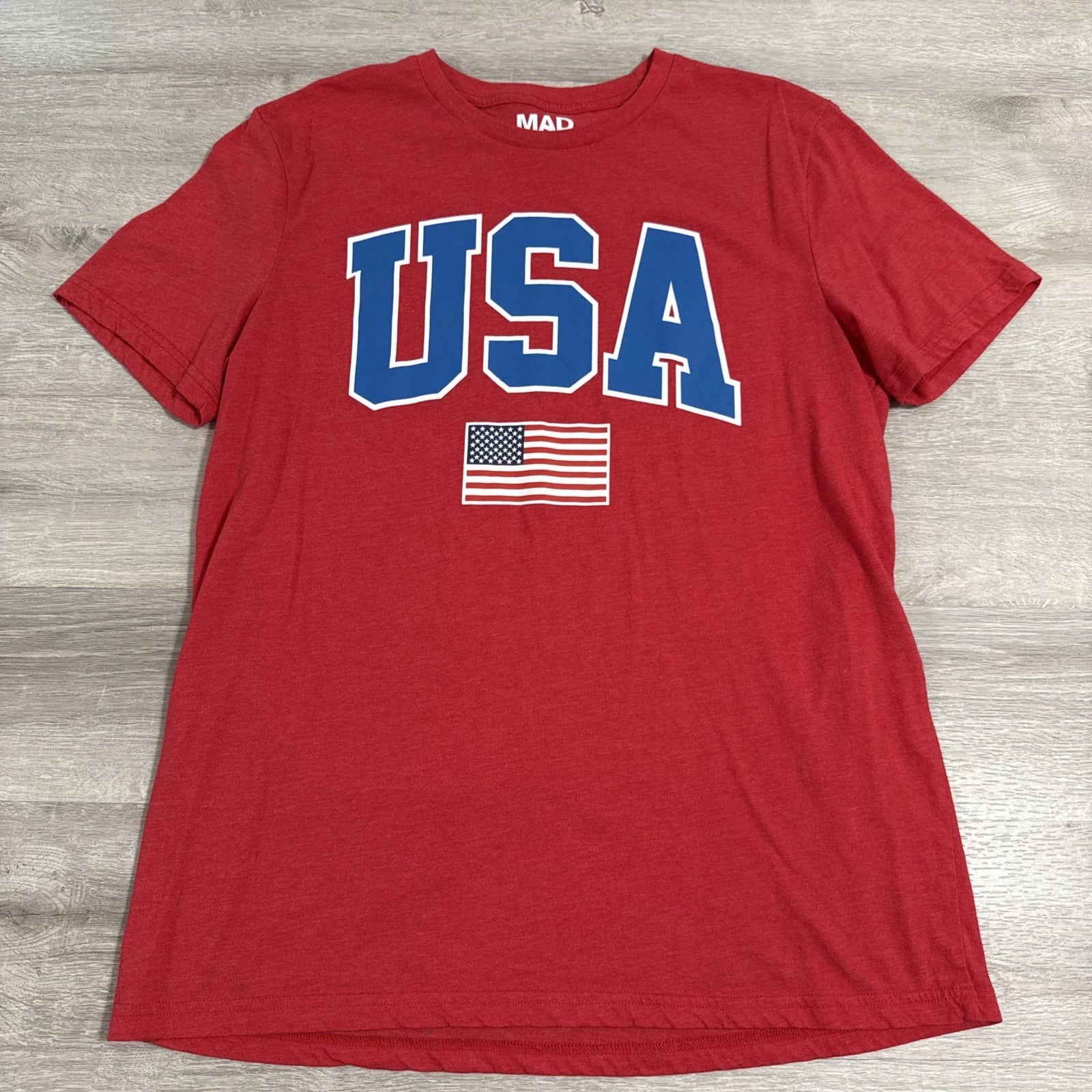 USA Shirt American Flag Patriotic Men's Red Cotton Blend XL Tee
