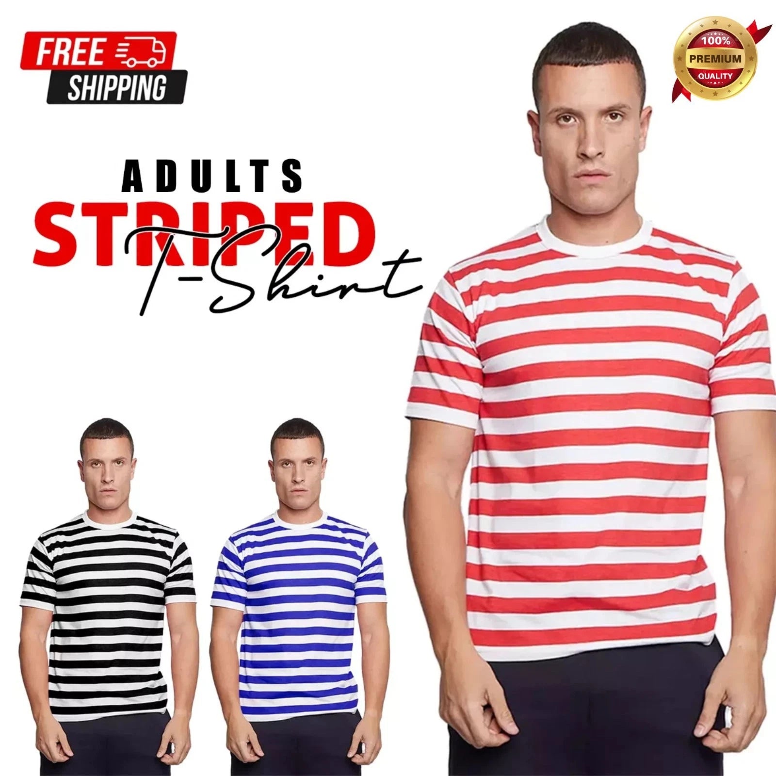 Mens Striped T-Shirt Cotton Crew Neck Short Sleeve Stripe Top UK S-2XL