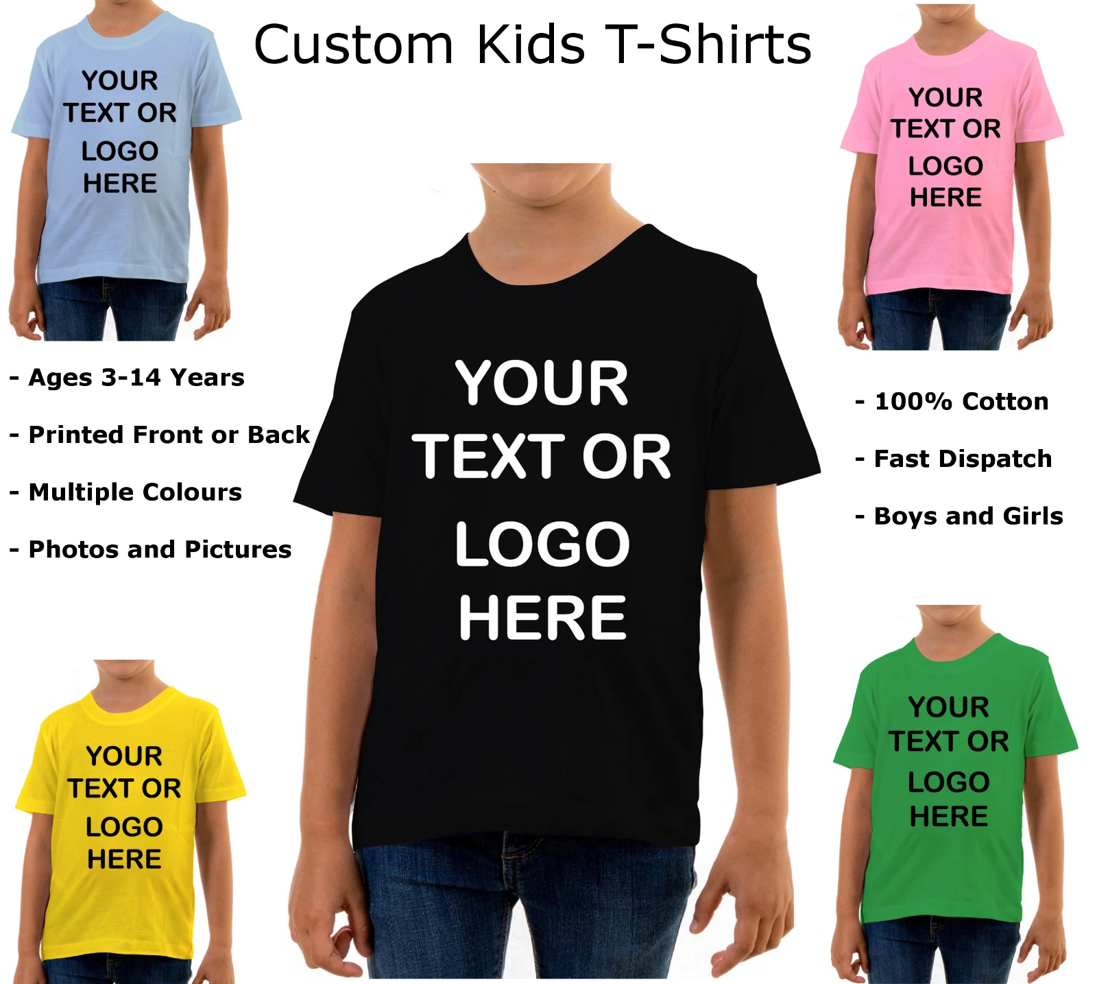 Kids Custom Printed Personalised T-Shirt Customised Children's Tee Fast Delivery