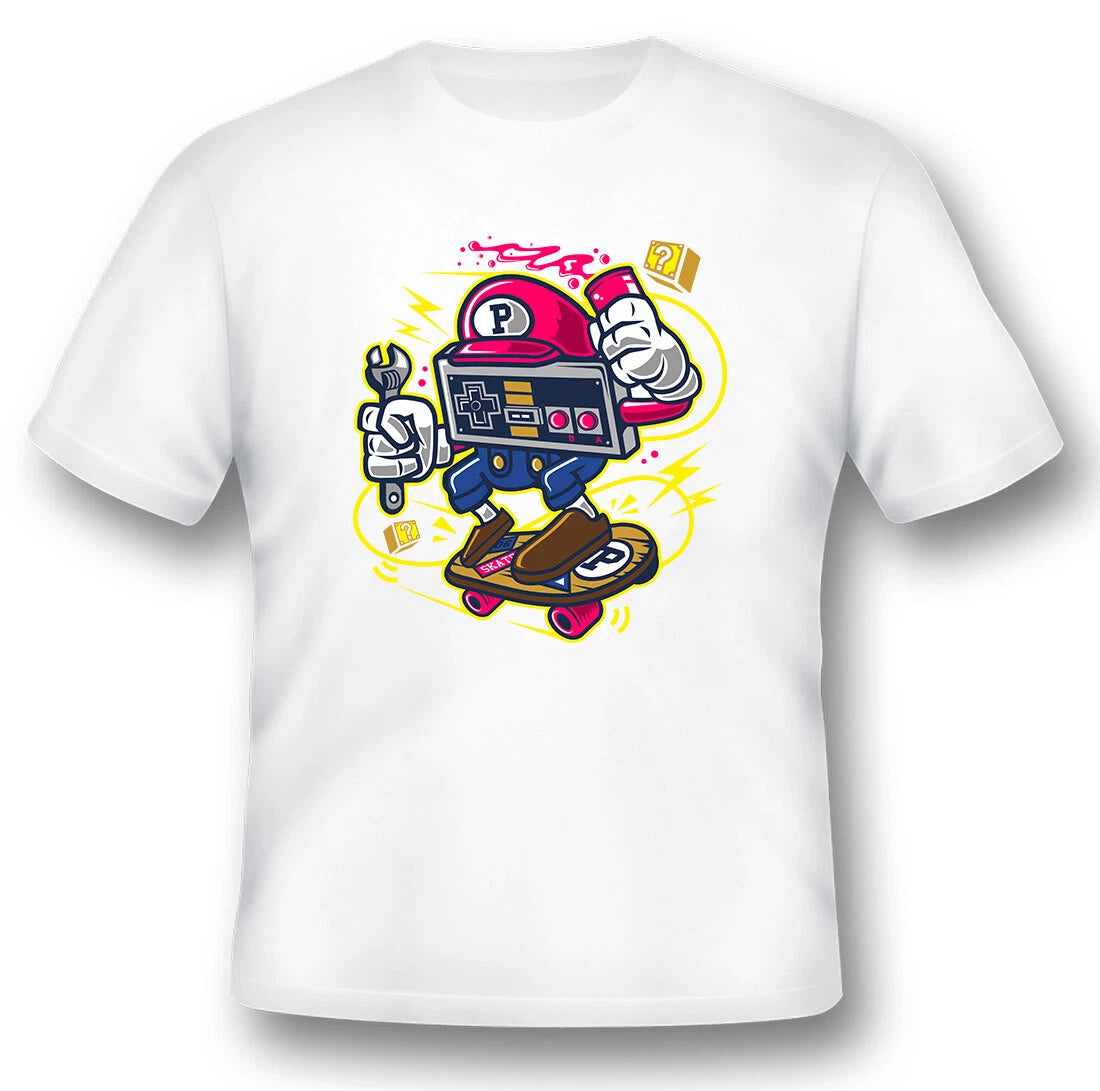 Player Skater controller wrench skateboard cartoon Tee shirt black or white