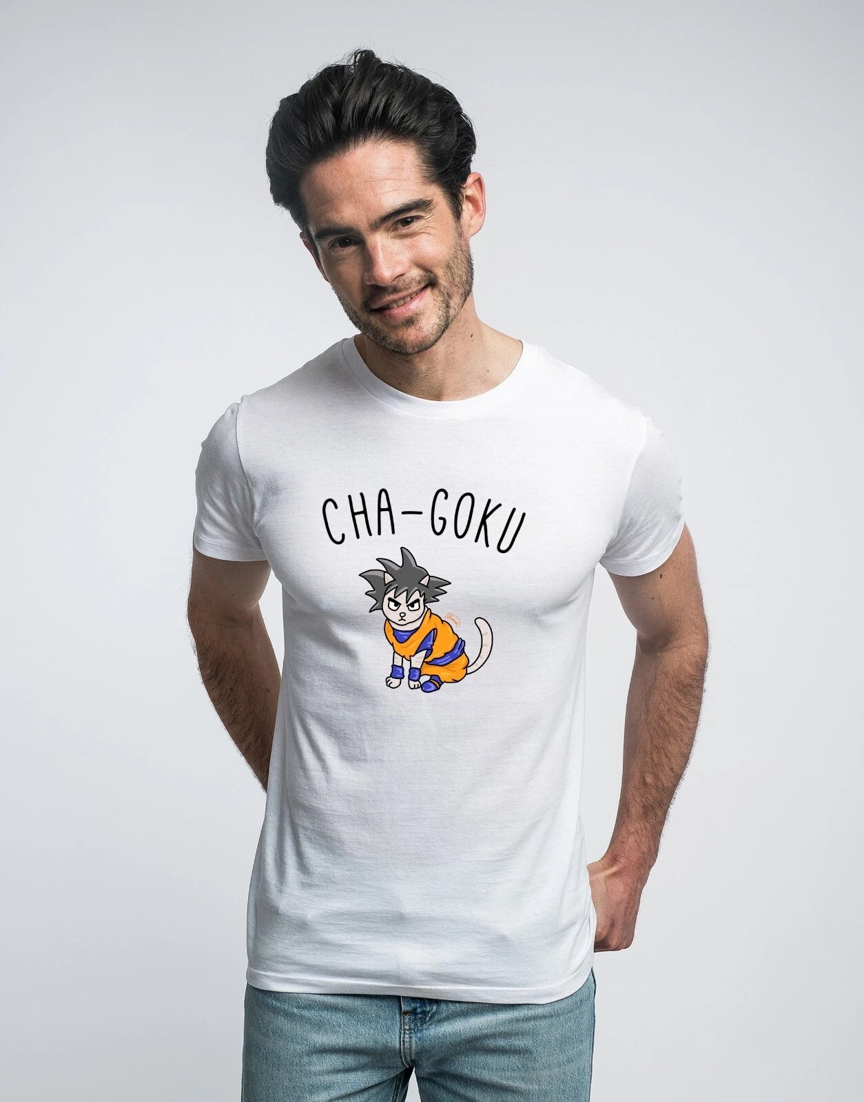 Men's Short Sleeve T-Shirt White, CHAT GOKU