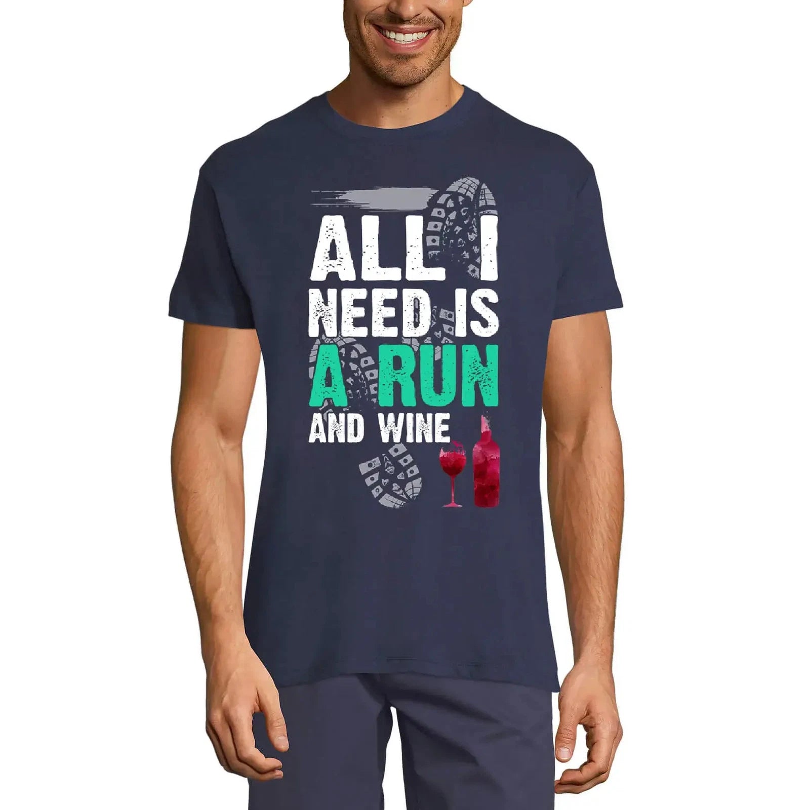 Men's Graphic T-Shirt All I Need Is A Run And Wine - Runner Eco-Friendly Limited