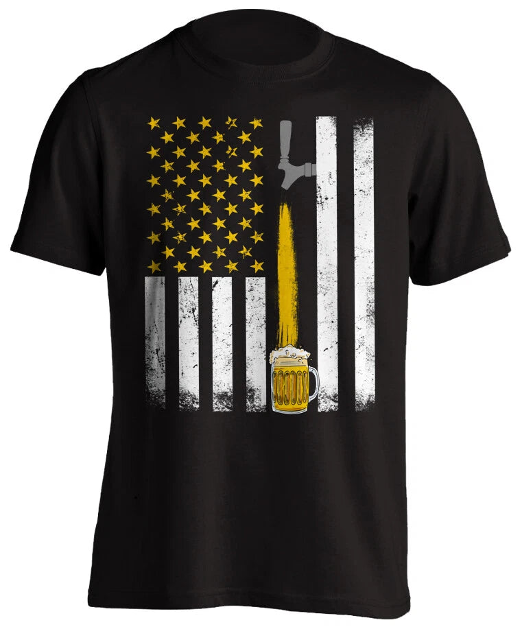 Funny T-Shirts US Flag Beer Short-Sleeve T-Shirt Beer Lovers Patriotic Novelty