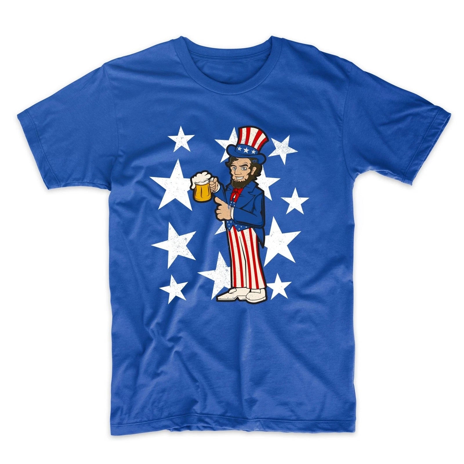 Abraham Lincoln Drinking Beer Funny 4th of July Craft Beer Blue T-Shirt