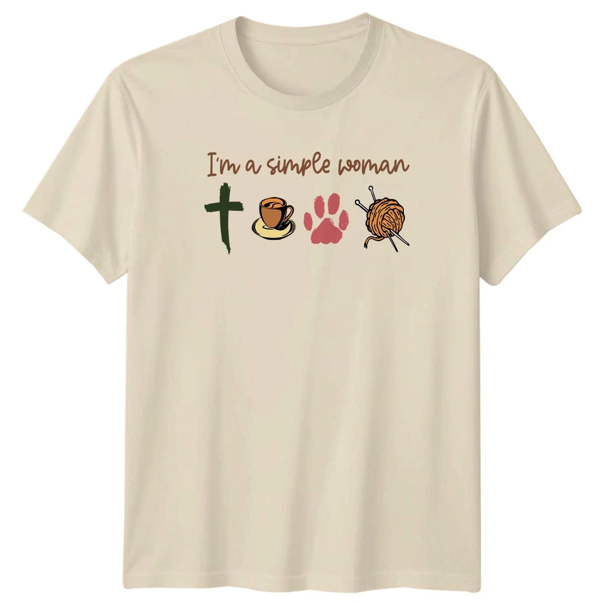 Im A Simple Woman Womens T-Shirt Knitting Coffee Pet Faith Gift For Her